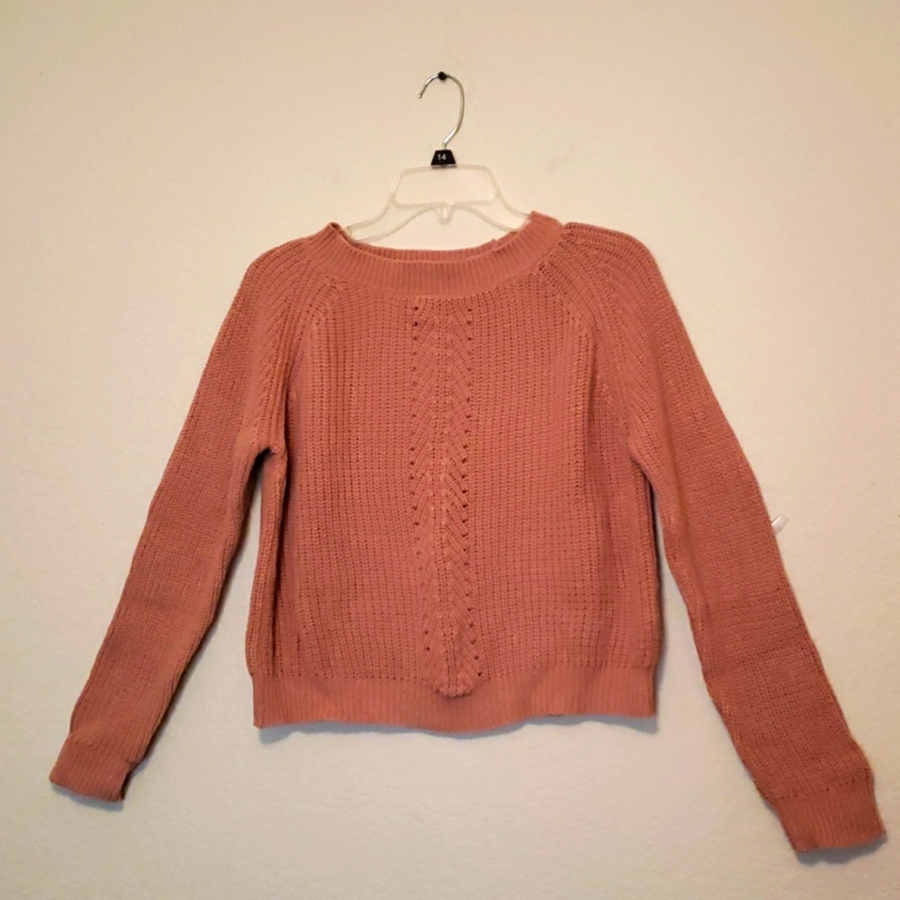 Forever 21 Blush Ribbed Patterned Crop Sweater size small oversized